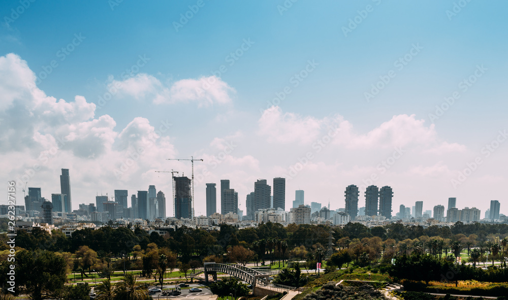 Panoramic view of Downtown Tel-Aviv, Israel skyline