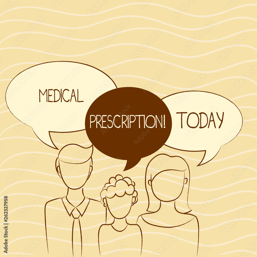 Writing note showing Medical Prescription. Business concept for details of the medicine or drugs that someone needs Family of One Child Between Father and Mother Speech Bubble Writing note showing Medical Prescription. Business concept for details of the medicine or drugs that someone needs Family of One Child Between Father and Mother Speech Bubble