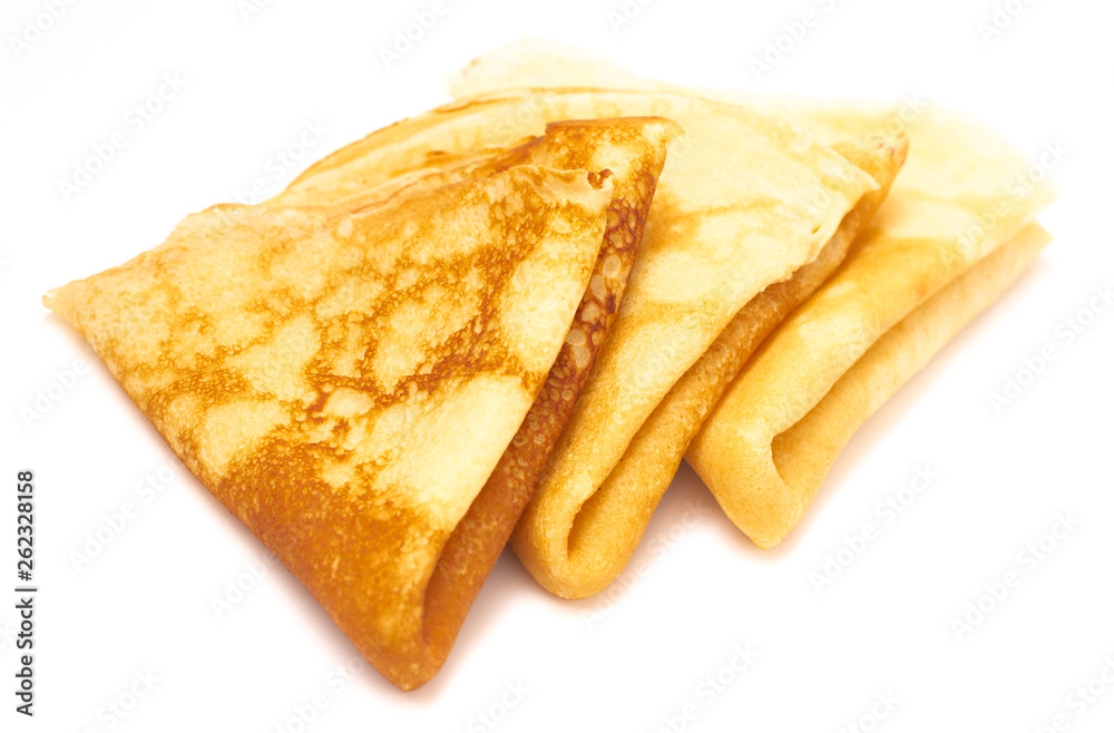 Triangle Folded Classic French Crepes on a White Background Triangle Folded Classic French Crepes on a White Background