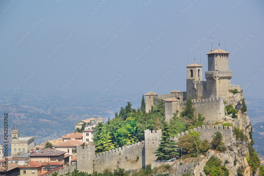 A beautiful view of the tower of Guaita on Mount Monte Titano in the Republic of San Marino