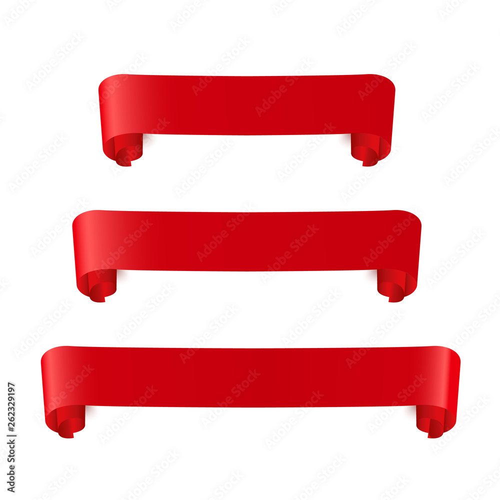 Red realistic ribbon banners set. Vector illustration for design Red realistic ribbon banners set. Vector illustration for design