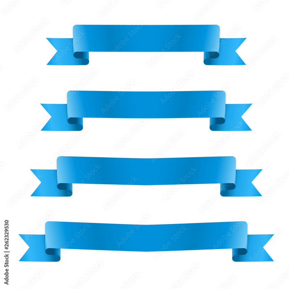 Blue realistic silk ribbon banners set. Vector illustration for design Blue realistic silk ribbon banners set. Vector illustration for design