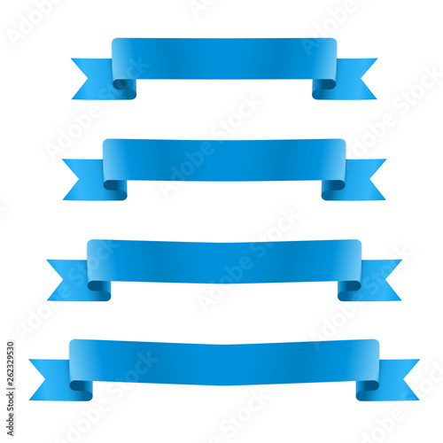 Blue realistic silk ribbon banners set. Vector illustration for design
