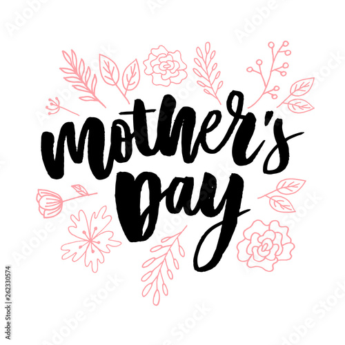 Happy Mothers Day elegant typography pink banner. Calligraphy text and heart in frame on red background for Mother s Day. Best mom ever vector illustration