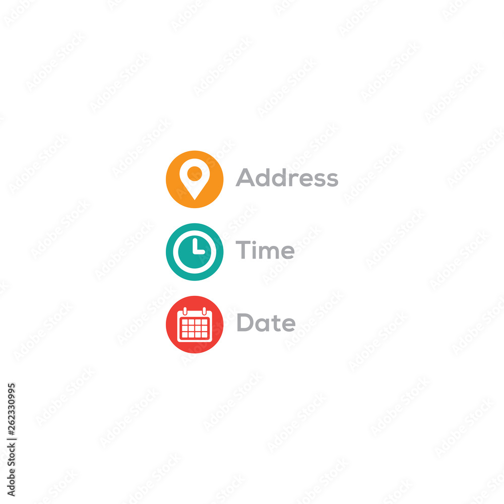 Address, date, time icons vector illustration