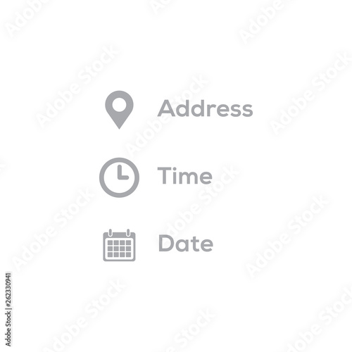 Address, date, time icons vector illustration