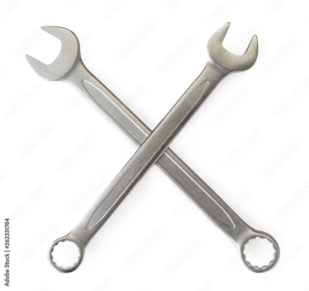 Two spanners on a white, isolated. Wrench Two spanners on a white, isolated. Wrench