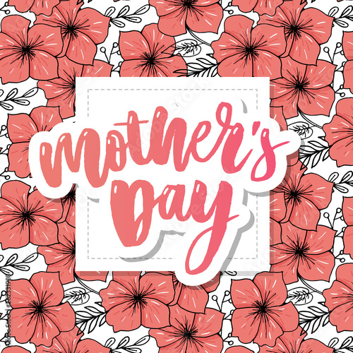 Happy Mothers Day elegant typography pink banner. Calligraphy text and heart in frame on red background for Mother's Day. Best mom ever vector illustration
