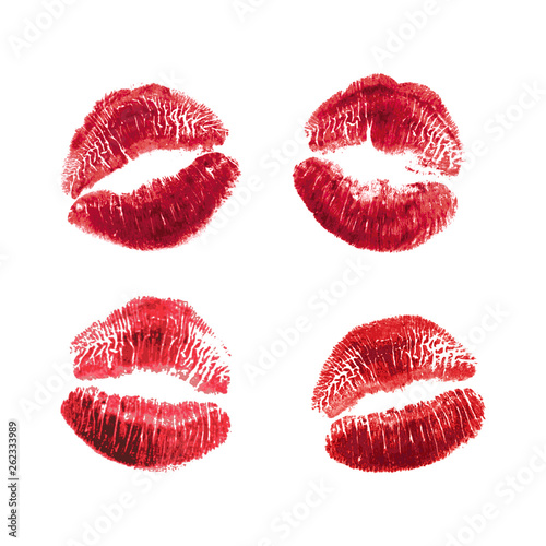 Vector set of realistic illustration womans girl red lipstick kiss mark. Isolated on white background. Valentines day icon  world kiss day. sign  symbol  clip art for design.