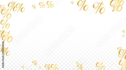 Luxury Vector Gold Percentage Sign Confetti on Transparent. Percent Sale Background. Business, Economics Print. Discount Illustration. Promotion Poster. Black Friday Banner. Special offer Template.