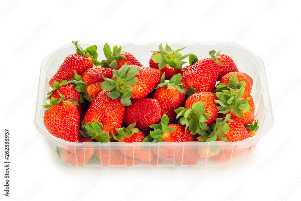 Basket of Fresh strawberries isolated on a white background Basket of Fresh strawberries isolated on a white background