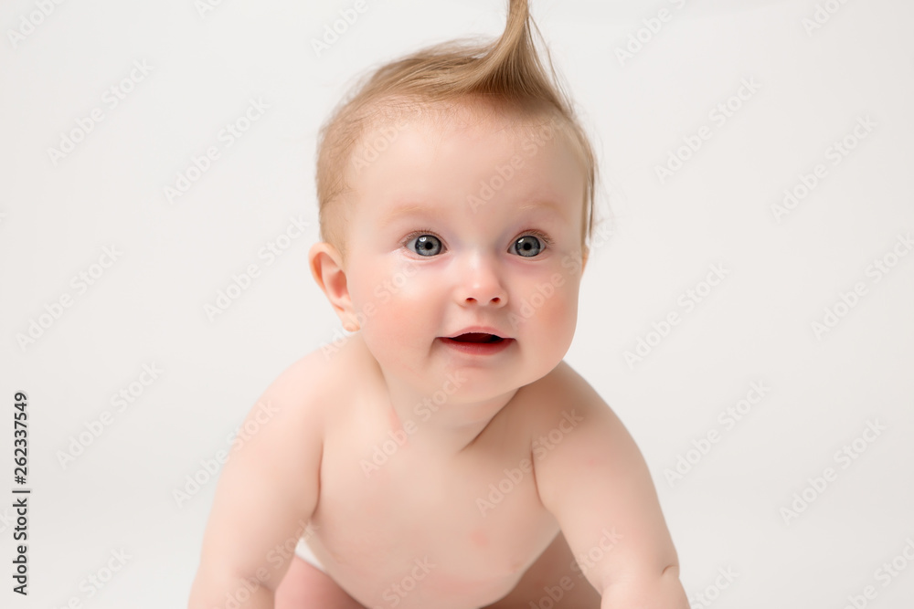 baby girl 6 months in diapers on white isolate background,6 months old baby girl, crawling happy smiling on a white background baby girl 6 months in diapers on white isolate background,6 months old baby girl, crawling happy smiling on a white background