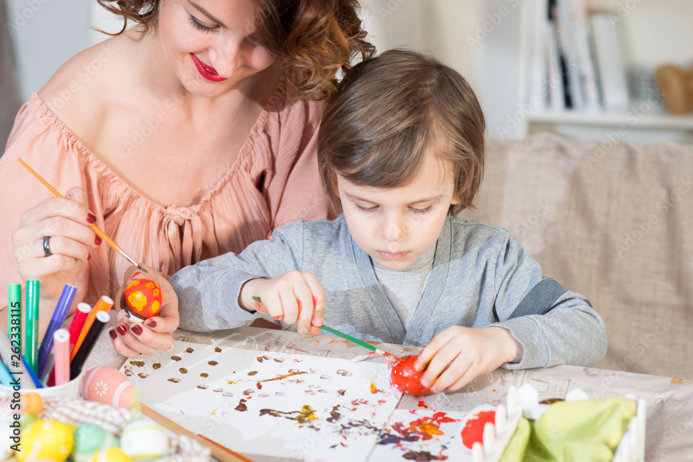 Preparations for Easter celebration with painting eggs and entertaining with family Preparations for Easter celebration with painting eggs and entertaining with family