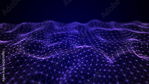 Wave of interlacing points and lines. Abstract background. Technological style for science, big data.3d rendering.