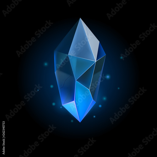 Gem or Crystal. Blue Magic Gemstone. Precious Gem Icon. Luxury Symbol on the Black Background