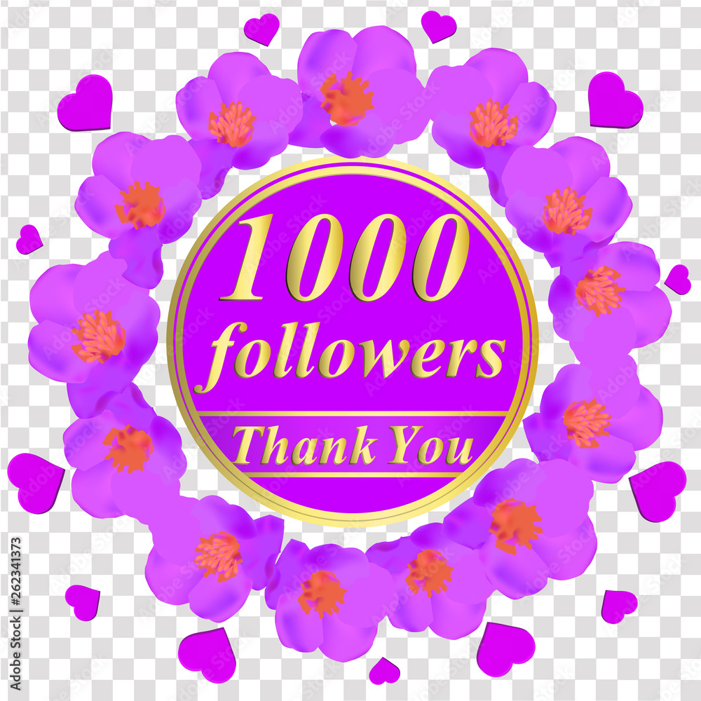 1000 followers. Bright followers background. 1000 followers illustration with thank you on a ribbon. Vector illustration with transparent background. 1000 followers. Bright followers background. 1000 followers illustration with thank you on a ribbon. Vector illustration with transparent background.