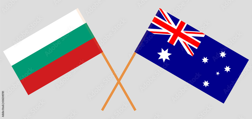 Australia and Bulgaria. The Australian and Bulgarian flags. Official colors. Correct proportion. Vector Australia and Bulgaria. The Australian and Bulgarian flags. Official colors. Correct proportion. Vector
