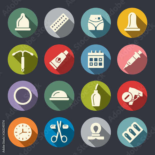 Contraception methods icon set