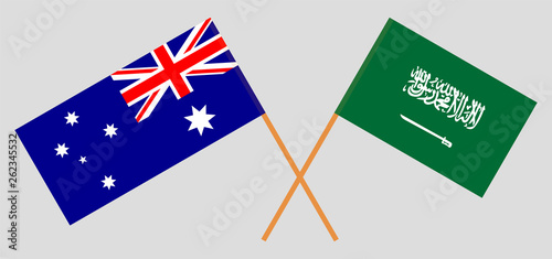 Australia and Kingdom of Saudi Arabia. The Australian and KSA flags. Official colors. Correct proportion. Vector