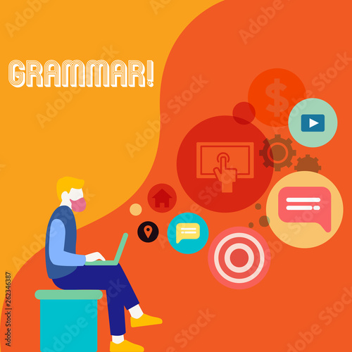 Wallpaper Mural Writing note showing Grammar. Business concept for whole system structure language syntax and morphology Man Sitting with Laptop and SEO Driver Icons on Blank Space Torontodigital.ca