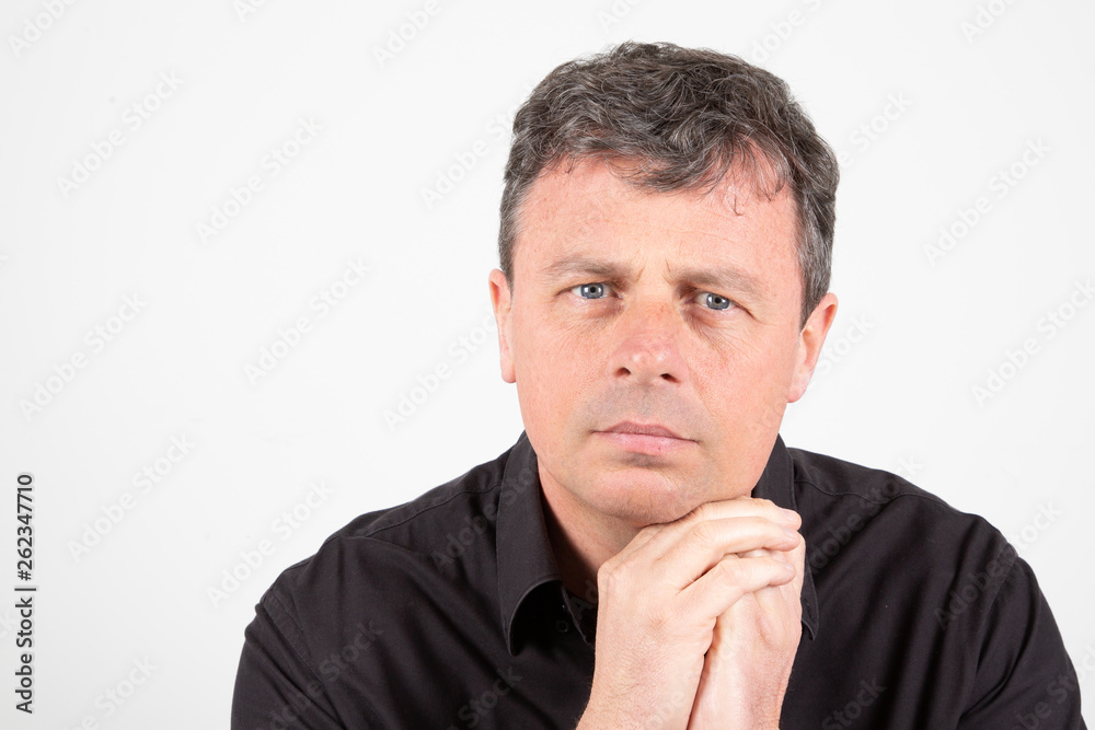 Serious businessman portrait successful middle aged manager business man standing in isolated white background