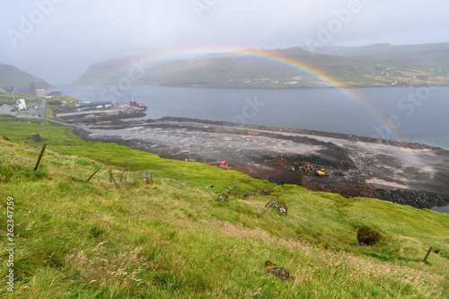 Full rainbow circle in the mountains, Faroe Islands