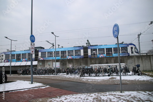 Regio Citadis tram in blue and white for randstadrail at statiopn Forepark in Den Haag photo