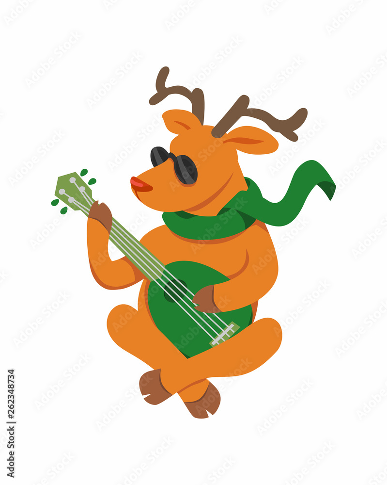 Fototapeta premium Christmas deer playing on the ukulele