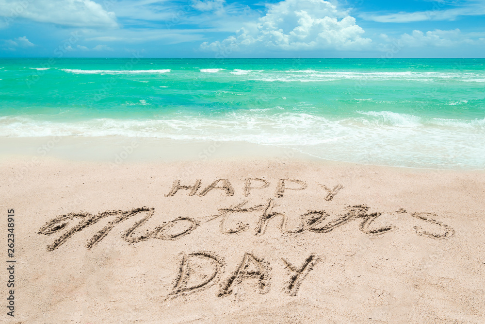 Happy Mothers day beach background with handwritten lettering Stock ...