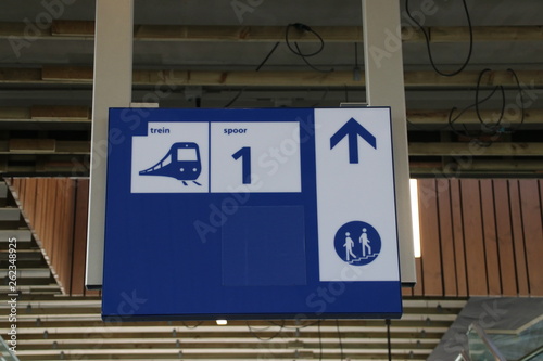 Direction sign to platform 1 on the brand new train station Zoetermeer-Lansingerland in the Netherlands photo