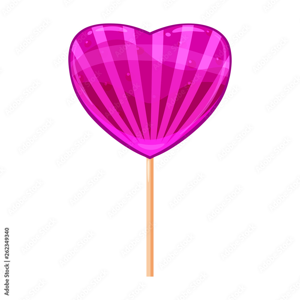 Heart shaped lollipop dessert icon on stick. Sweet food icon