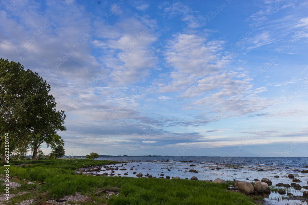 Evening view of Baltic sea coast, Scania region, southern Sweden