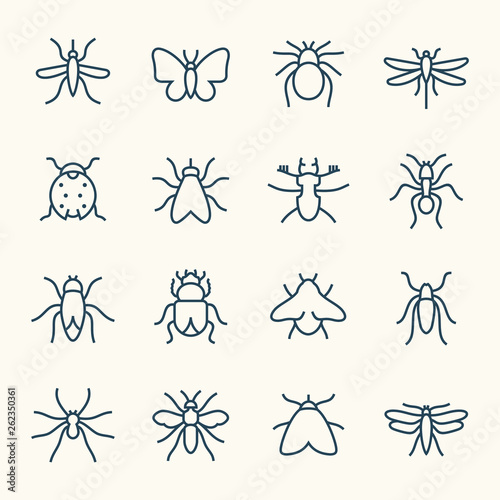 Insects line icon set