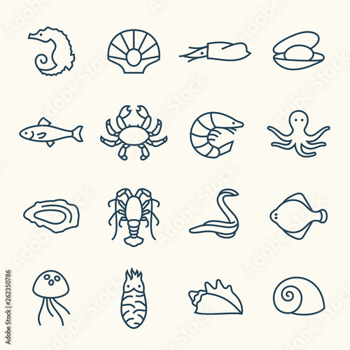 Seafood line icon set