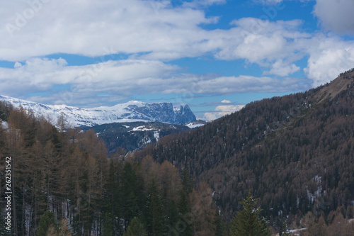 Langkofel - wolkenstein juac hut, regensburger hut mountain in the dolomites, giant rock, Sasso Piato in the Dolomites Alps, Italy © Fizzl