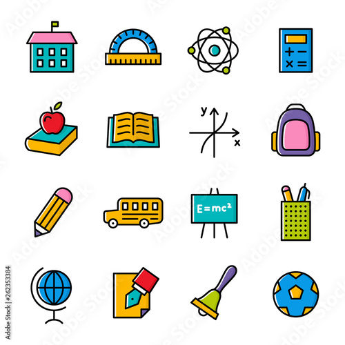 School line colourful vector icons