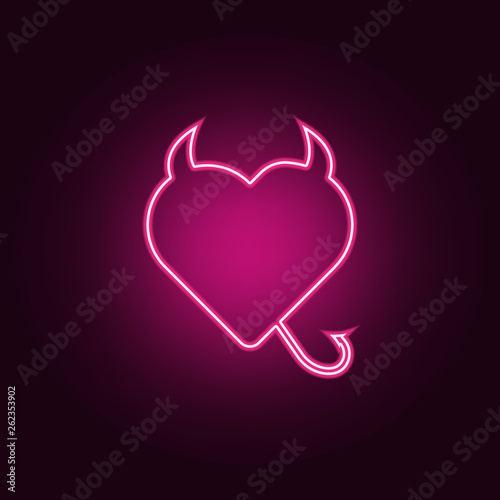 devil heart with horns and tailicon. Elements of Web in neon style icons. Simple icon for websites, web design, mobile app, info graphics
