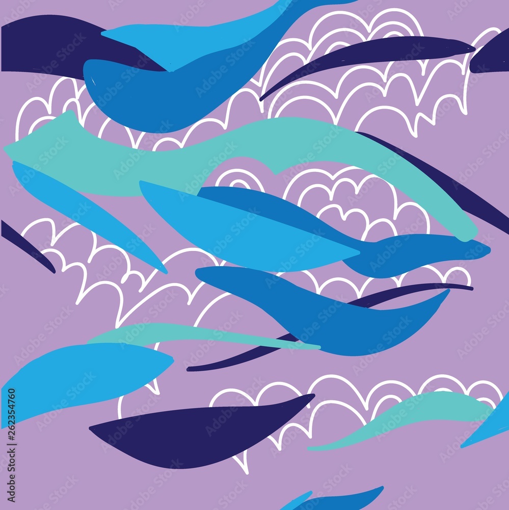 Seamless pattern with waves. Abstract background. Stylish pattern with colored spots.