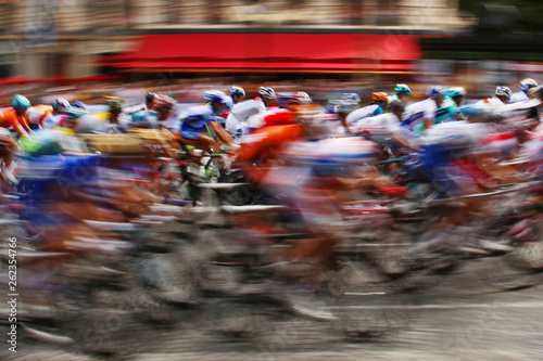 Bicycle race with motion blur.