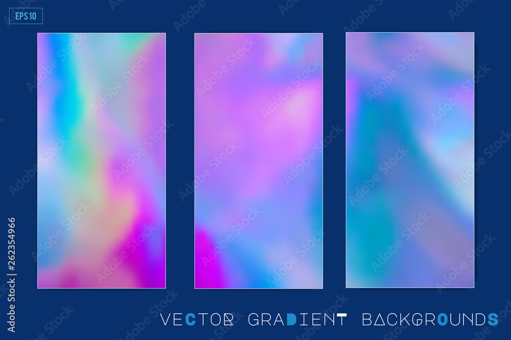 Abstract Modern pastel colored holographic vector gradient backgrounds in 80s style. Synthwave. Vaporwave style. Retrowave, retro futurism, webpunk. Modern screen design for mobile app