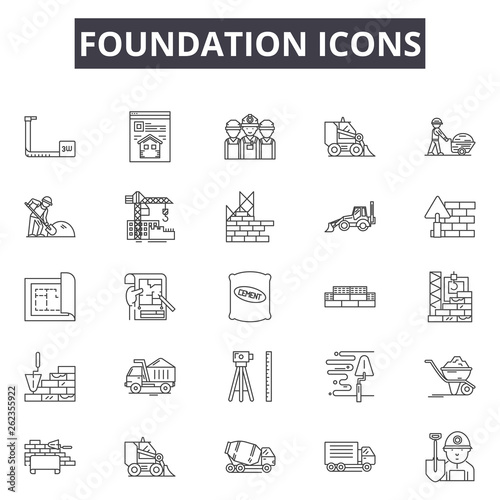 Foundation line icons, signs set, vector. Foundation outline concept illustration: foundation,dehouse,construction,home,estate,build