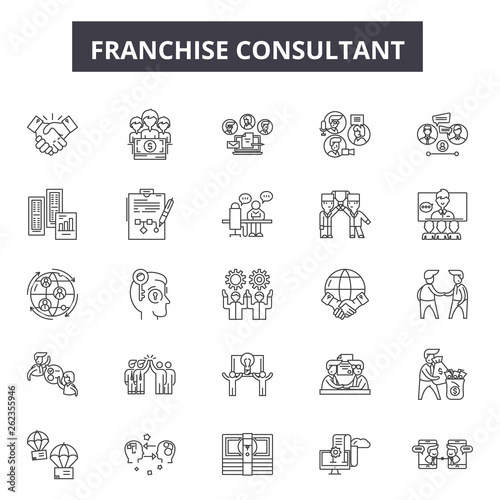 Franchise consultant line icons, signs set, vector. Franchise consultant outline concept illustration: business,franchise,finance,success,strategy,company,marketing,leadership