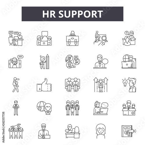 Hr support line icons, signs set, vector. Hr support outline concept illustration: support,hr,business,customer,service,time