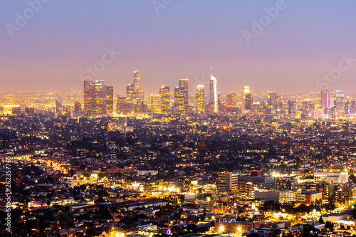 Downtown Los Angeles by night - aerial view - travel photography