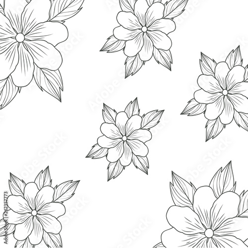 pattern flowers with leafs isolated icon