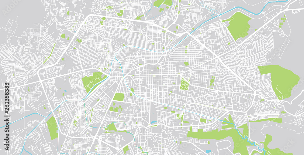 Urban vector city map of Morelia, Mexico
