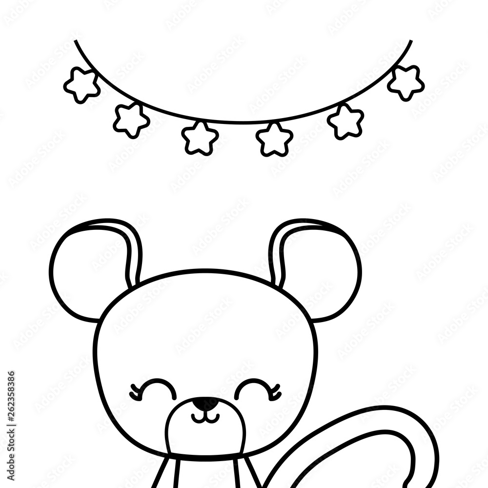 cute mouse animal with garlands hanging