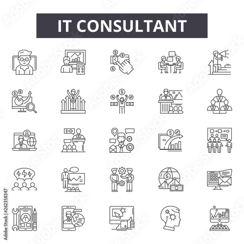 It consultant line icons, signs set, vector. It consultant outline concept illustration: business,consulting,communication,support,service,team