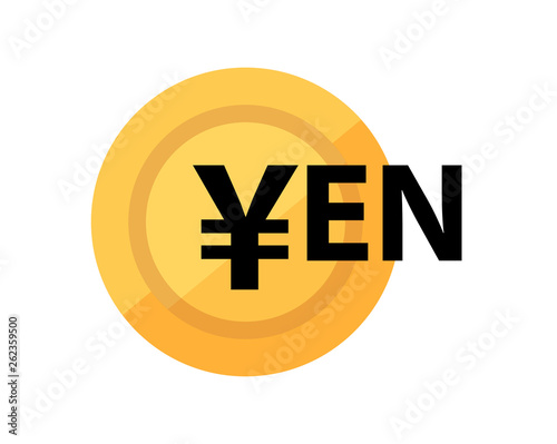Japanese Yen on golden coin...