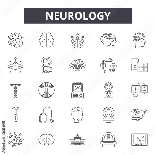 Neurology line icons, signs set, vector. Neurology outline concept illustration: neurology,brain,human,mind,intelligence,idea